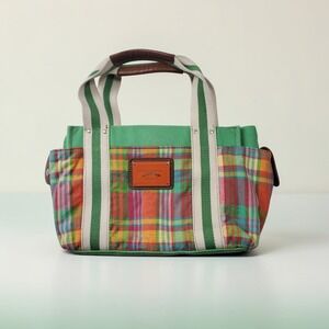 Tommy Hilfiger Y2K Plaid Canvas Tote Bag Green Multi Color American Classic